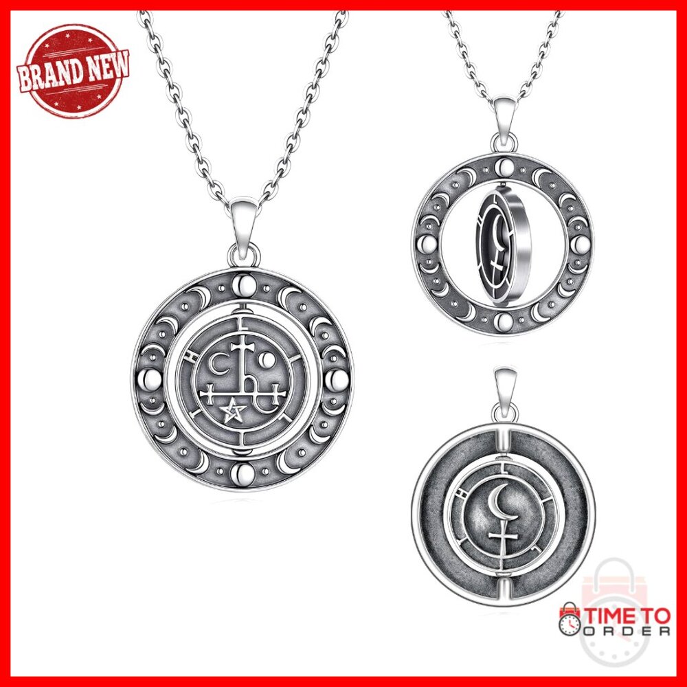 Sterling Silver Rotatable Moon Phase Pendant Neck… - image 1